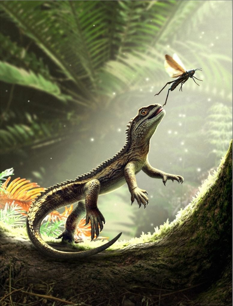 Reconstructed Lizard Catching Insect
