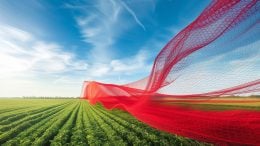 Red Net Over Farm Field