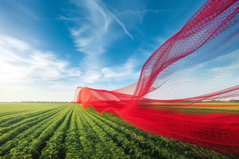 Red Net Over Farm Field
