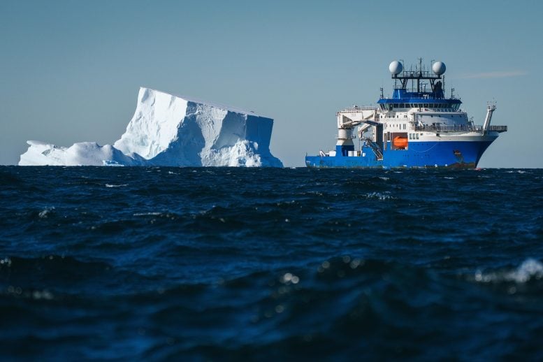 Research Vessel Falkor (Too) Maneuvers Around Icebergs