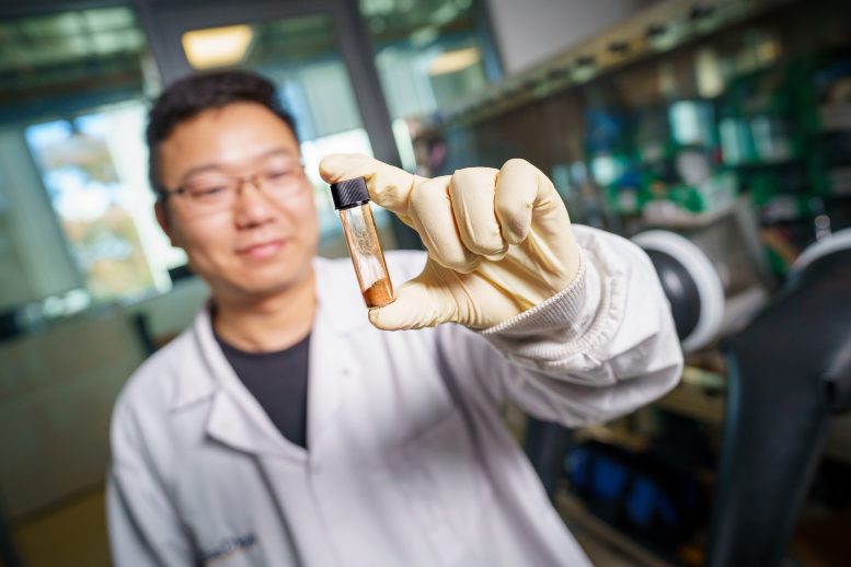 Researcher Holding Healable Sulfur Cathode