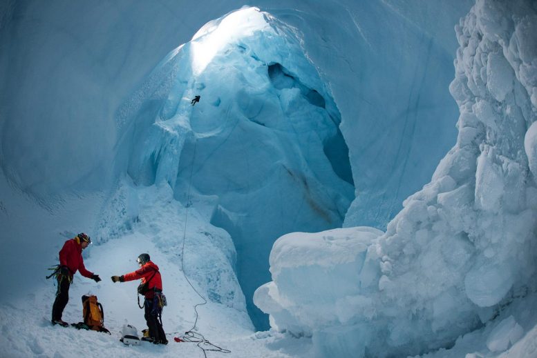 Researchers Inside Moulin Greenland Ice Sheet