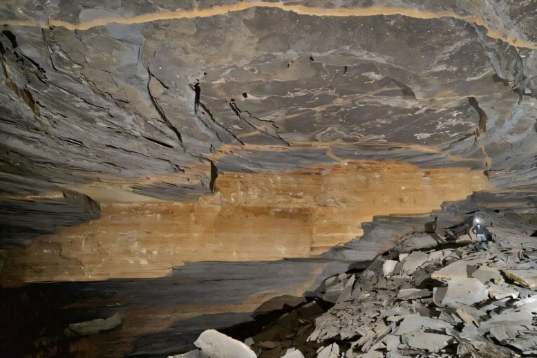 Roaring Springs Cave Formation With Person Scale