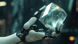 Robot Holding Futuristic Crystal