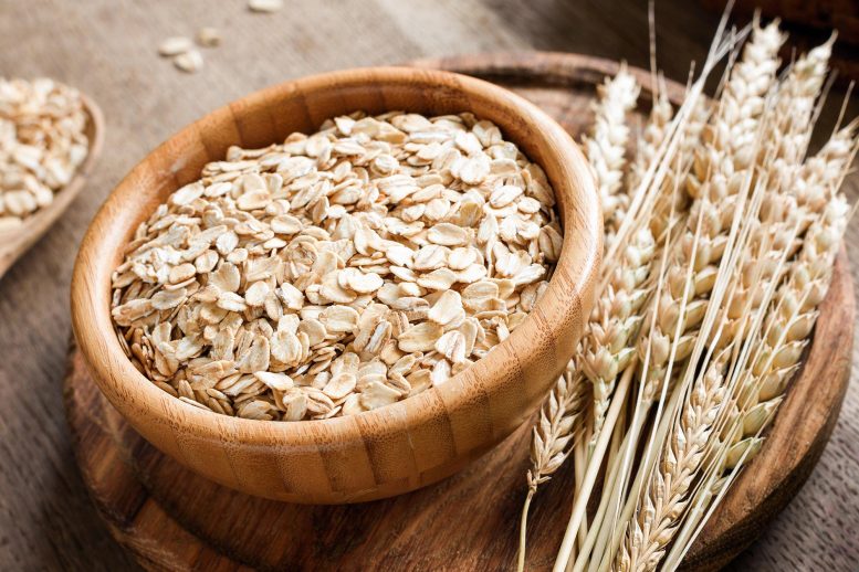 Rolled Oats in Wooden Bowl