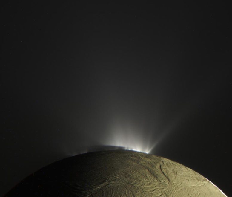 Saturn’s Moon Enceladus With Plume