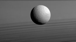 Saturn's Moon Tethys Viewed by Cassini Spacecraft