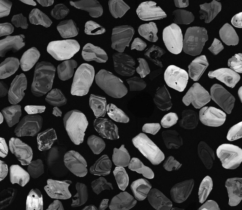 Scanning Electron Microscope Image of Zircon Crystals
