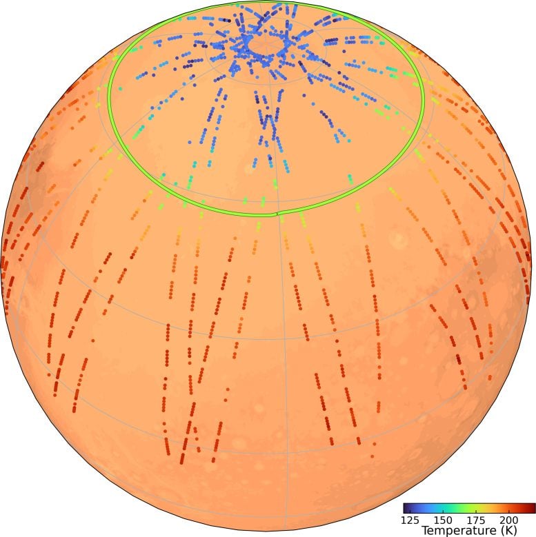 Skema suhu di dalam dan di luar Mars North Polar Vortex