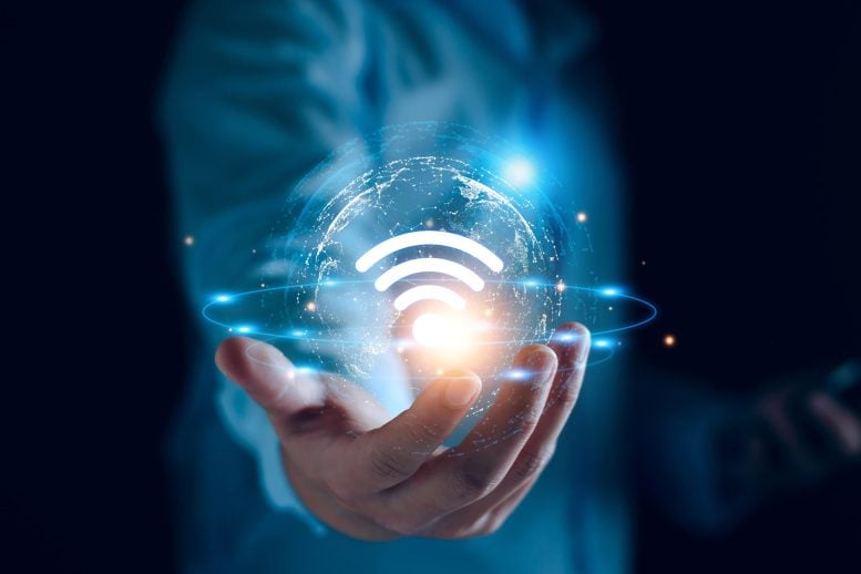 Scientist Hand Holding Wi Fi Wireless Internet Technology