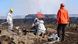 Scientists Collecting Volcanic Rock July 2023 Fagradalsfjall Eruption