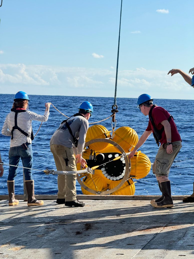 Scientists Deploying Sediment Trap at Oceanic Flux Program Research Site
