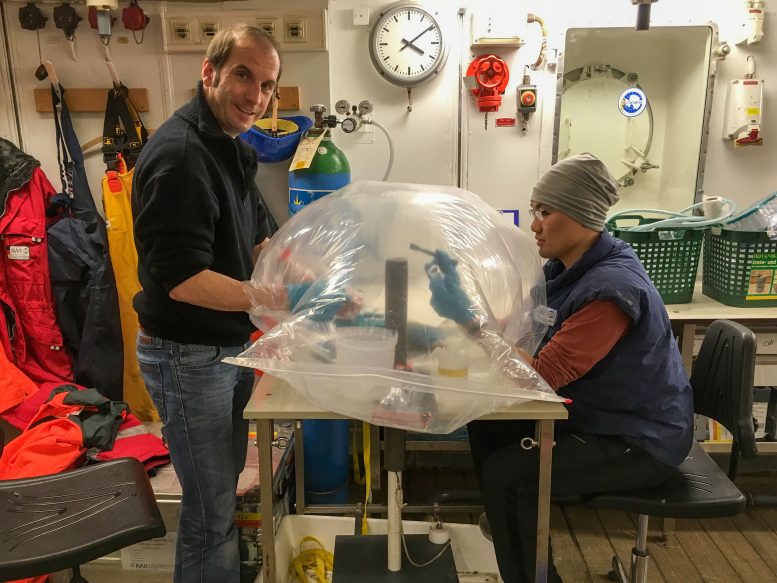Scientists Examining Sediment Core