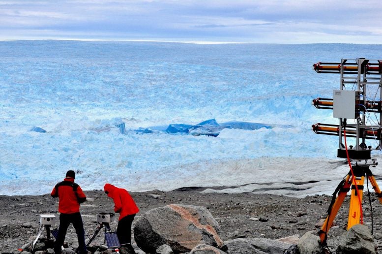 Scientists Work at the Edge of Jakobshavn Isbræ in Greenland