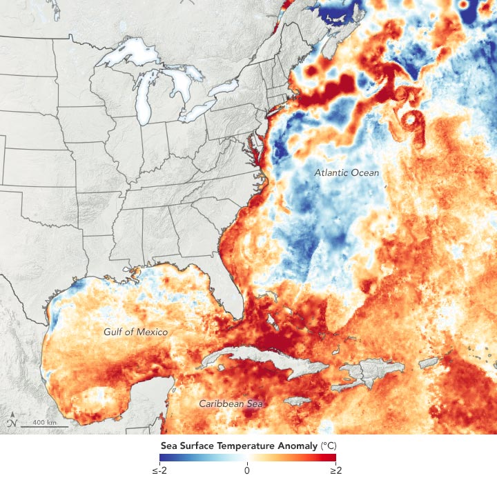 Sea Surface Temperature Anomaly July 2020 Annotated