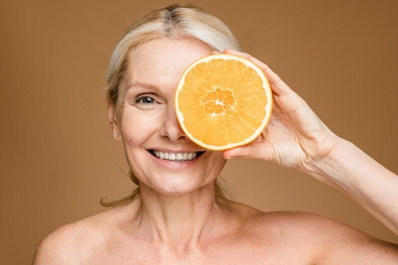Senior Woman Vitamin C Orange Citrus Fruit Health Beauty