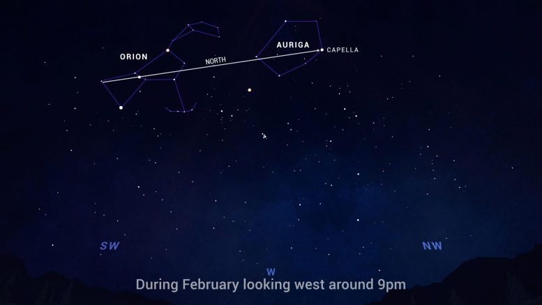 Sky Chart Capella Orion Auriga February 2023