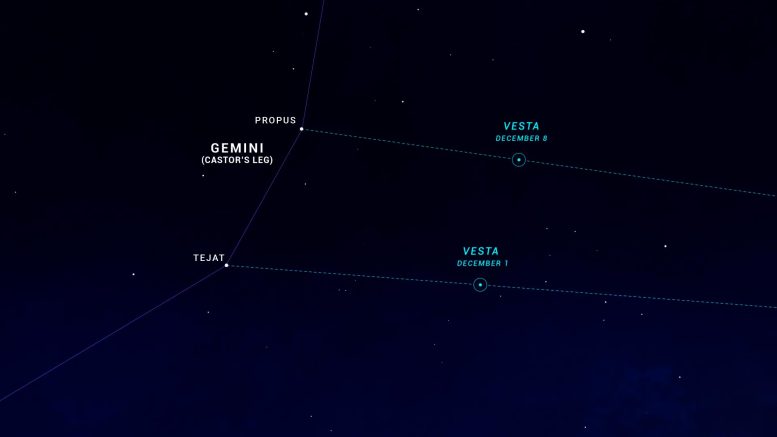 Sky chart for December 2023 asteroid Vesta
