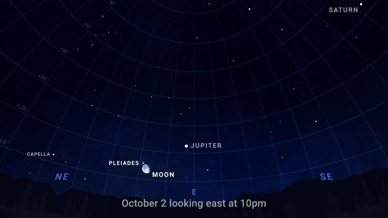 Himmelskarte des Sternhaufens des Plejadenmondes, Oktober 2023