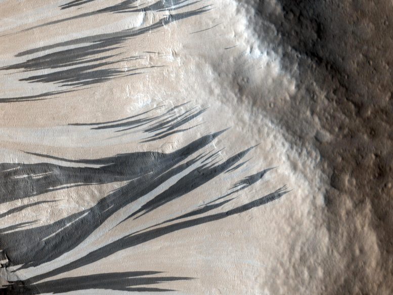 Striature di pendio da valanghe di polvere su Marte ad Acheron Fossae