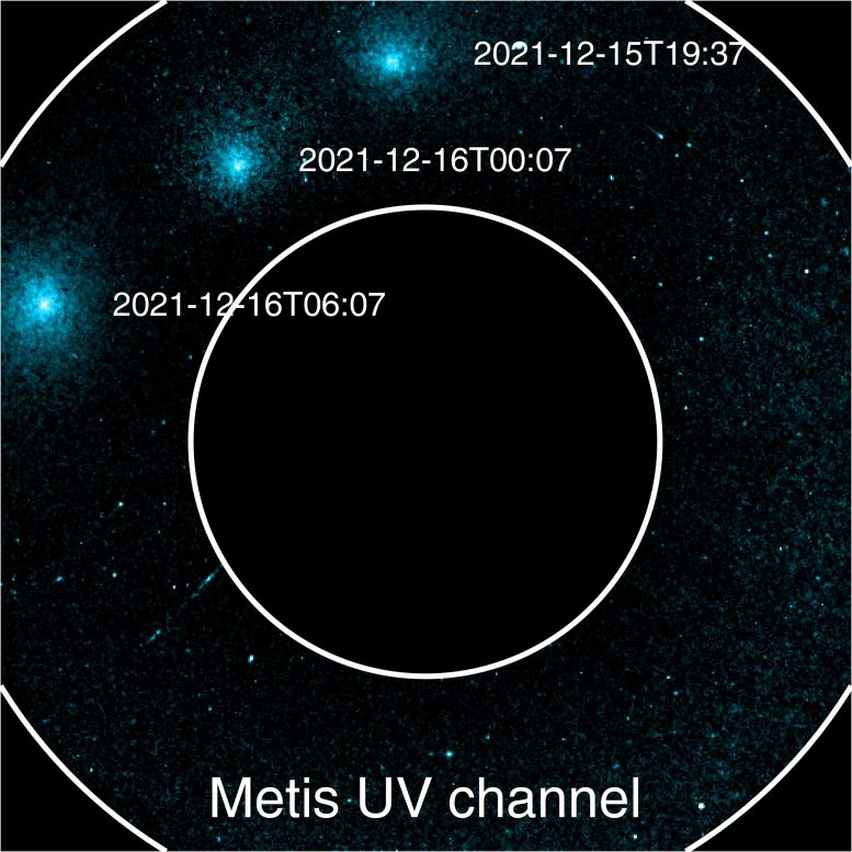Vue ultraviolette annotée du système solaire de la comète Leonard