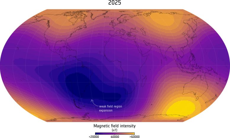 South Atlantic Anomaly 2025 Compared to 2014