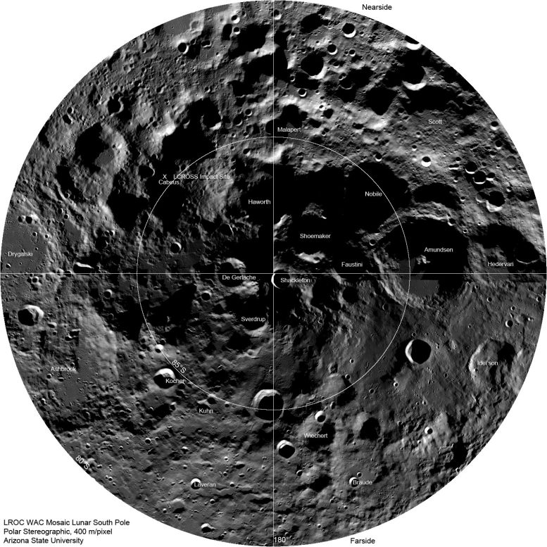 South Pole of Moon Annotated