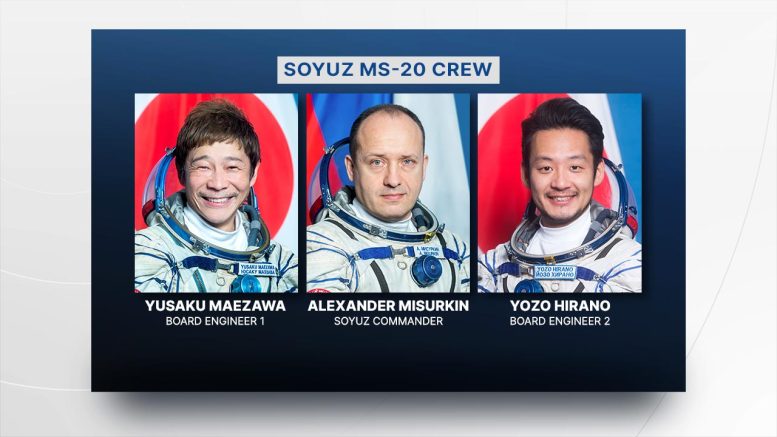Soyuz Commander Alexander Misurkin and Spaceflight Participants Yusaku Maezawa and Yozo Hirano