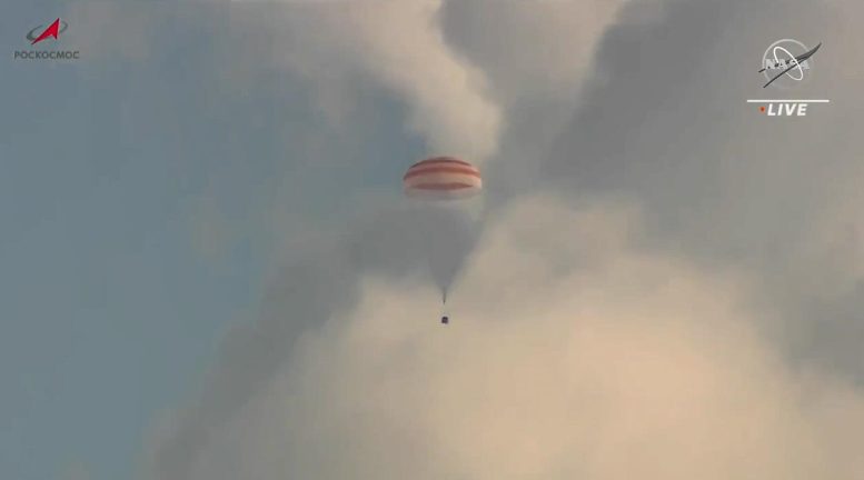 Soyuz MS-23 Spacecraft Deploys Parachute