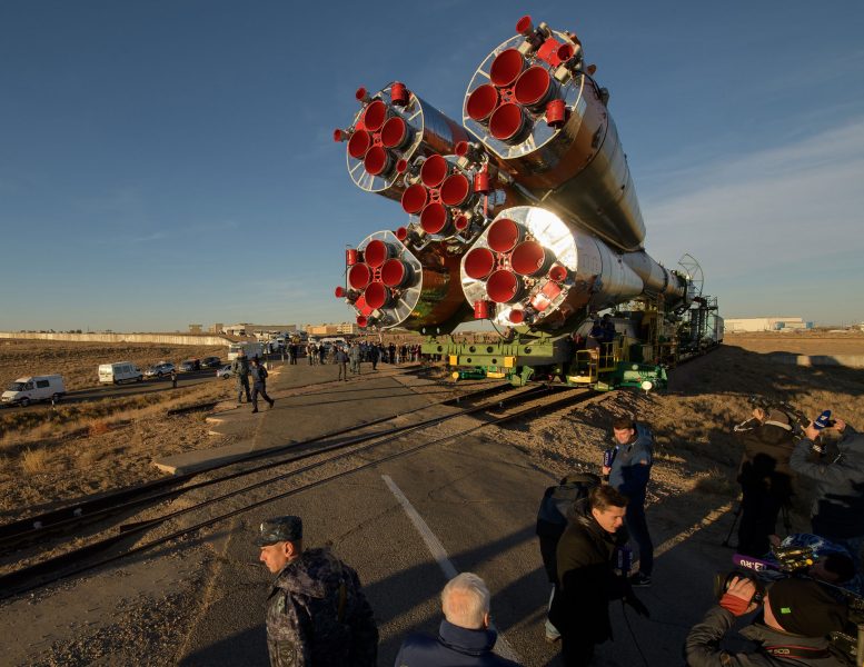 Soyuz Rolls to the Pad for Launch to the Space Station
