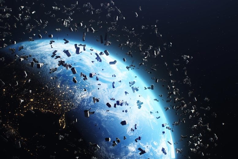 Space Debris Junk Satellites Orbiting Planet Earth
