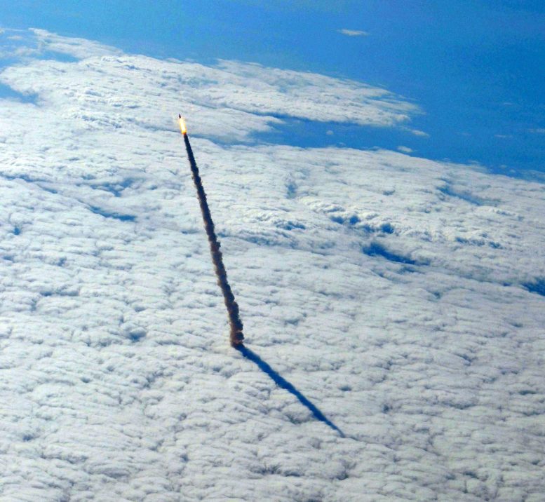 Space Shuttle Endeavour Through Clouds