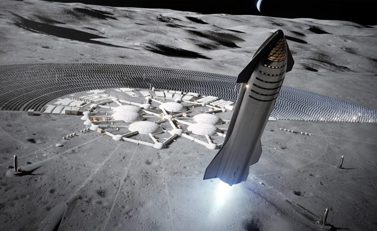 Spaceship Leaving Lunar Colony
