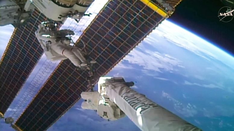 Spacewalkers Install Roll Out Solar Array for Power Generation