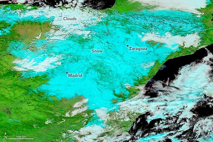 Spain Snowfall Satellite January 2020 Annotated