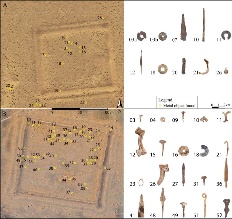 Spatial Distribution of Metal Objects Recovered From Fort Sites G05 and G10 With Images of Selected Artifacts