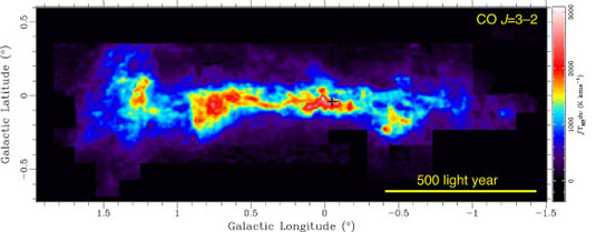 Spatial distribution of molecular gas at the center of the Milky Way Galaxy