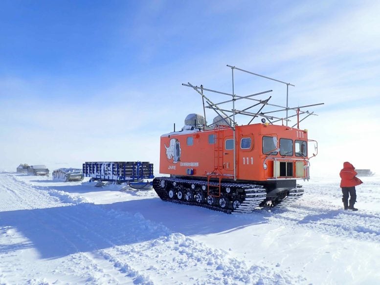 Specialized Tracked Transport Vehicle Crossing East Antarctica