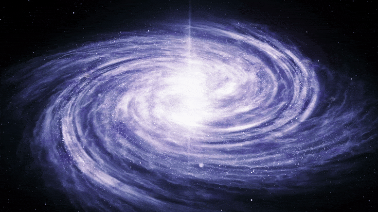 The spiral galaxy is rotating