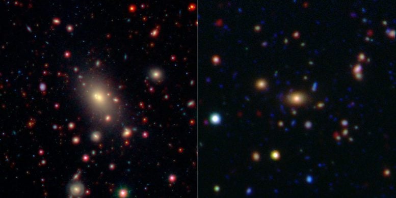 Spitzer Reveals That Gargantuan Galaxies Slow Their Growth Over Time