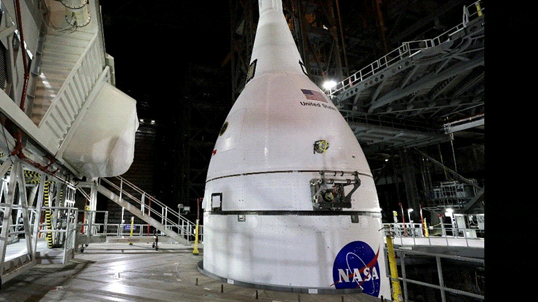 One Step Closer: Orion Spacecraft Stacked on Top SLS Rocket for NASA’s Artemis I Mission - SciTechDaily