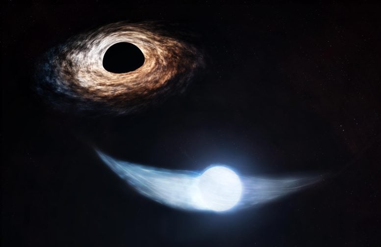 Una estrella arroja escombros mientras orbita alrededor de un agujero negro supermasivo