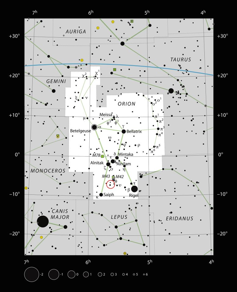 Star V883 Orionis in Constellation of Orion