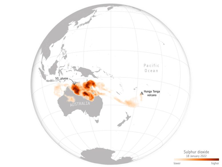 Sulfur Dioxide From Near Volcano Eruption Spreads Over Australia