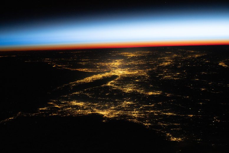 Sundown and Lights Up US Northeast From Space Station