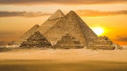 Sunset Great Pyramids of Giza Cairo Egypt
