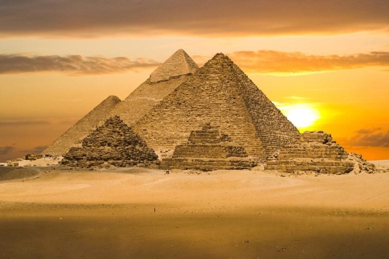 Sunset Great Pyramids of Giza Cairo Egypt