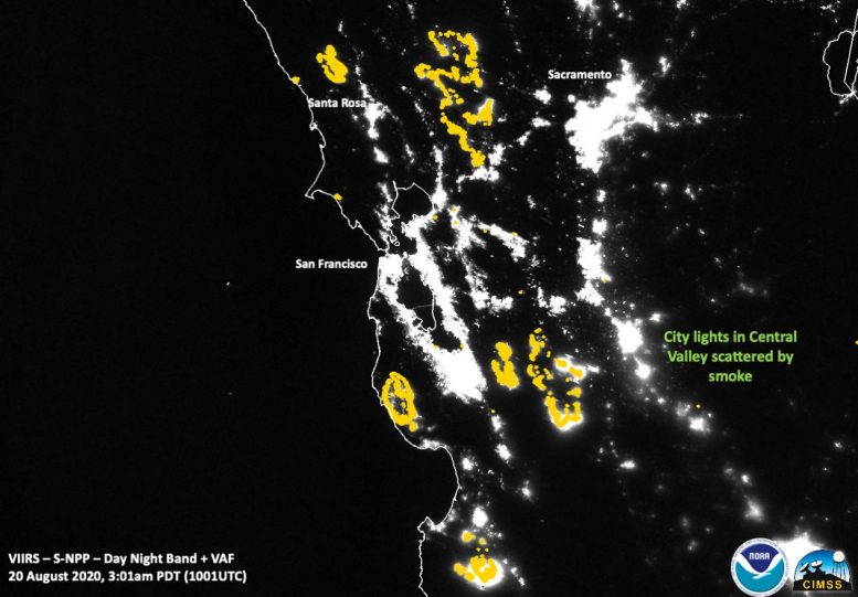 Suomi NPP Nighttime California Fires August 2020 Active Fires