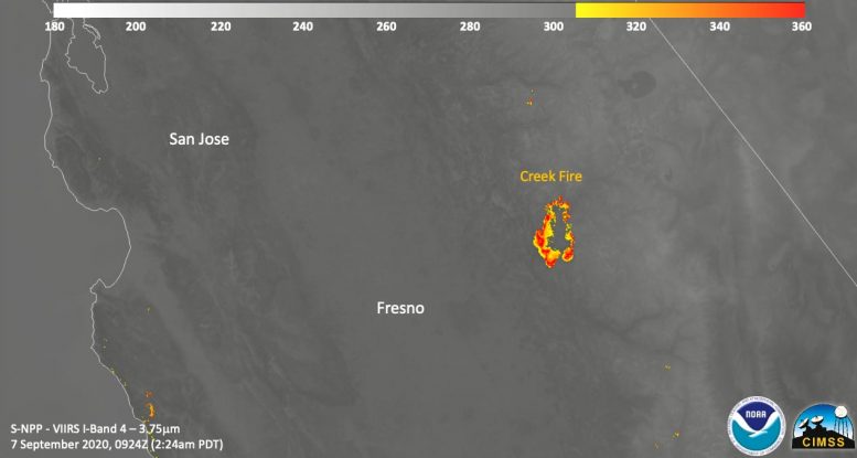 Suomi NPP Satellite Image Creek Fire VIIRS Active Fire