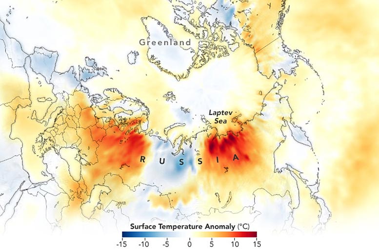 Surface Temperature Anomaly Russia Europe June 2021 Annotated